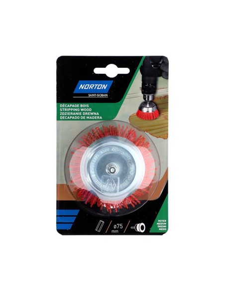 CEPILLO COPA NYLON ROJO 75 MM.EJE 6 MM.