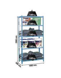 ESTANTERIA MET 5 B AZUL/BL 200x100X50 CM