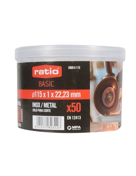 50 DISCOS CORTE INOX BASIC 115MM.RATIO