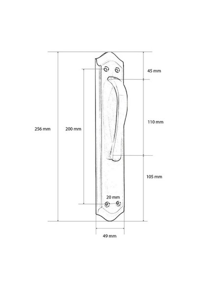 ASA CORTA C PLACA. 49x256  mm. NÍQUEL M.