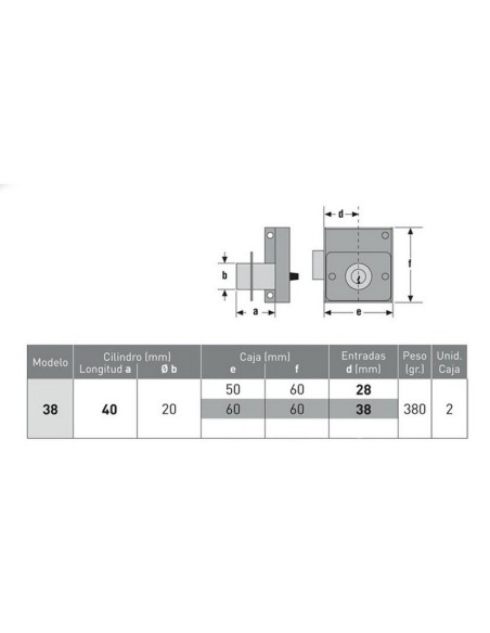 CERRADURA N.38 DCHA. 50X60 MM