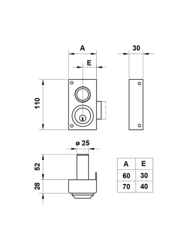 CERRADURA SOBREP.Nº34 60MM.DCHA.JIS