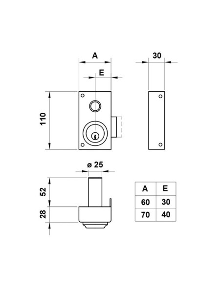 CERRADURA SOBREP.Nº35 70MM.DCHA.JIS