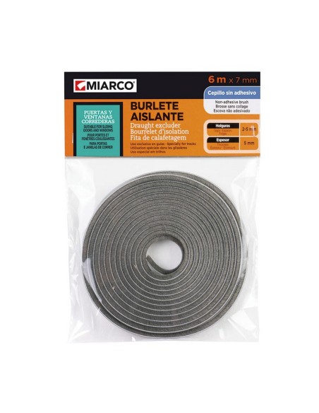 BURLETE CEPILLO GUÍAS 7MMX6M. GRIS