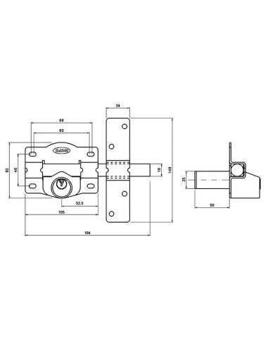 CERROJO 1203 LLAVE 105MM ESMALTADO