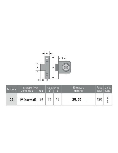 CERRADURA N.22 DE 25 MM LATONADA