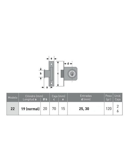 CERRADURA N.22 DE 25 MM LATONADA