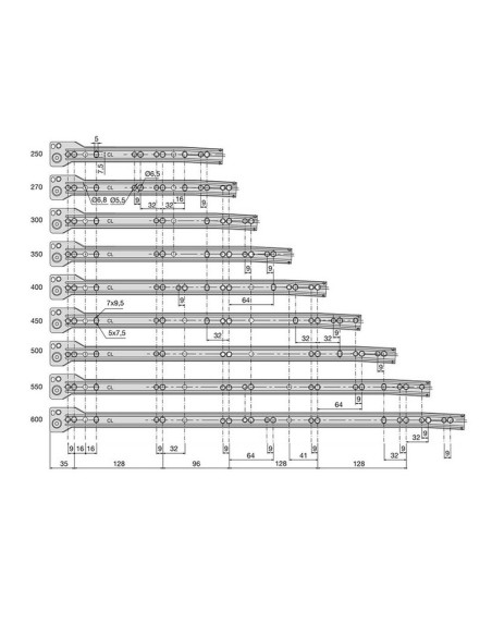 GUIA CAJON. BEIGE. 300 MM. 5 JUEGOS.
