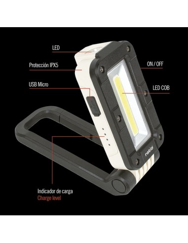 LINTERNA COB MULTIPOSIC.RECARG.380LM.
