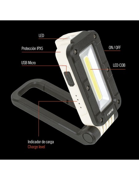 LINTERNA COB MULTIPOSIC.RECARG.380LM.