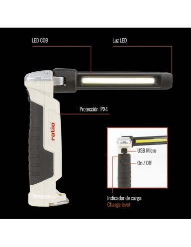 LINTERNA LED COB 550LM RECARGABLE RATIO