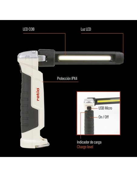 LINTERNA LED COB 550LM RECARGABLE RATIO