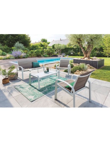 CONJ. ALUM. 2 SILLONES+SOFÁ+MESA. BCO.