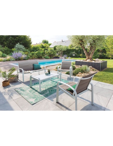 CONJ. ALUM. 2 SILLONES+SOFÁ+MESA. BCO.