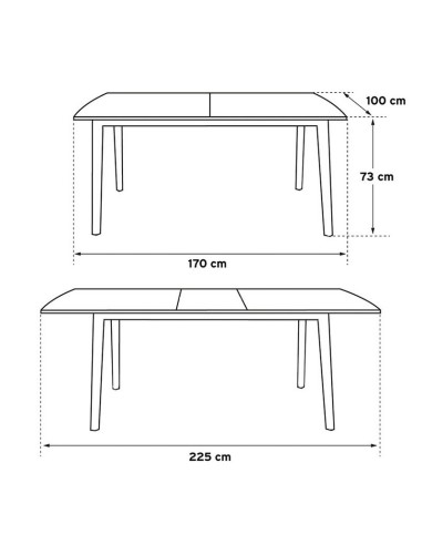 MESA ATLANTIC 170/225 X100XH 73 CM.BLCA