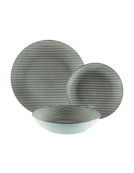 VAJILLA 18 PIEZAS RAYAS GRIS