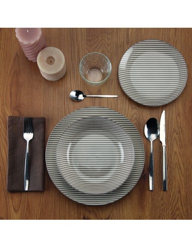 VAJILLA 18 PIEZAS RAYAS GRIS