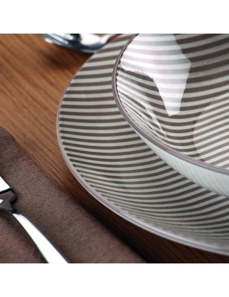 VAJILLA 18 PIEZAS RAYAS GRIS