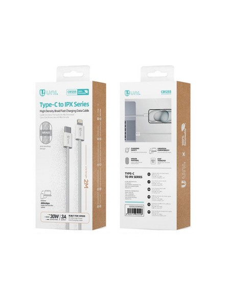 CABLE C-LIGHTNING 30W 3A 2M BLANCO UNICO